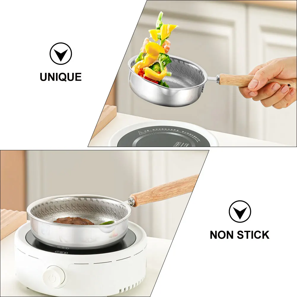 

Stainless Steel Frying Pan Nonstick Honeycomb Coating Egg Pan Suitable Eggs Steaks Cooking Pans Flat Bottom Wood Handle Oil