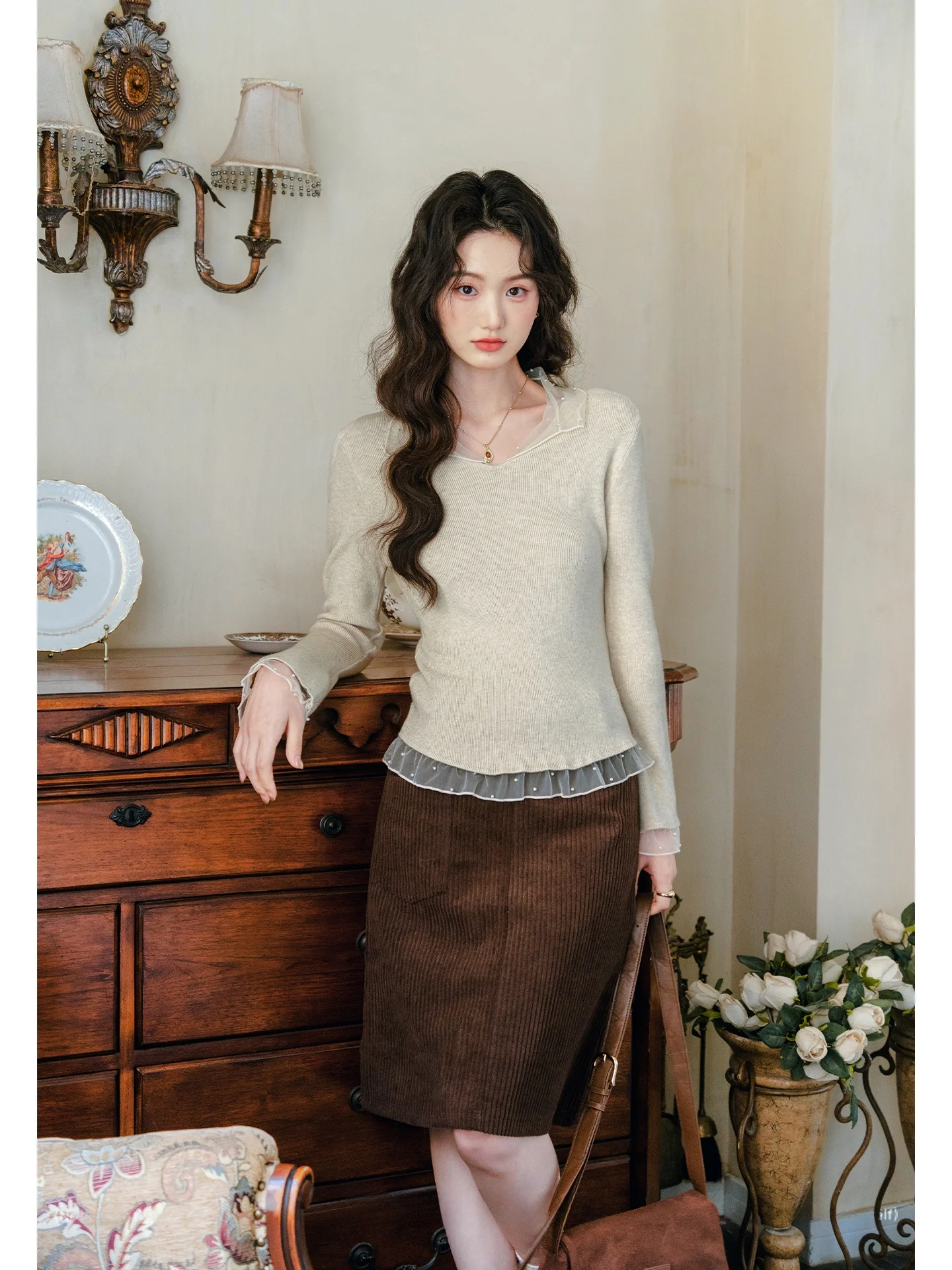 

Ele Knitted Sweater Women's Base irt Inner Wear Red High-End Design Long Sve Slim Fit Winter Faion Ladies Top