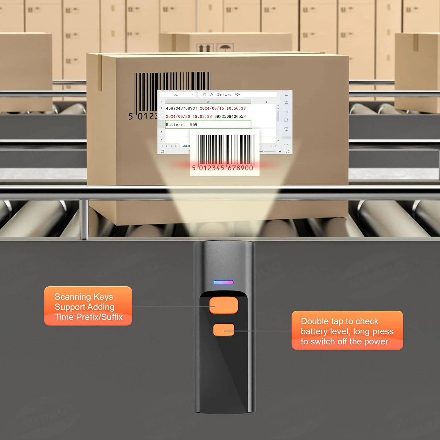 Senicron P1 2D QR Wireless Bluetooth Pocket Mini Barcode Scanner مع مهد شحن