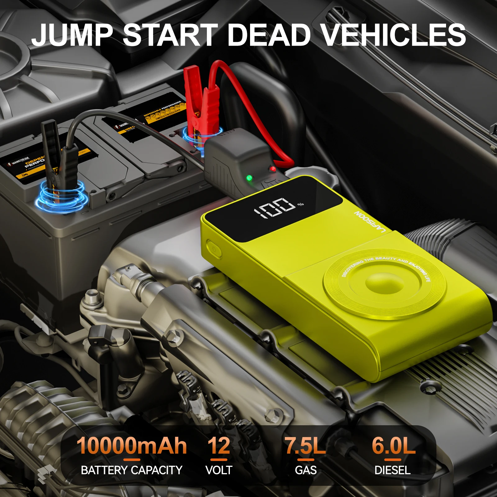 

Портативное устройство для экстренного запуска автомобиля 10000 мАч, 12В, быстрый запуск, USB-стартер для автомобильного аккумулятора с аварийным светодиодным фонарем, автоаксессуар