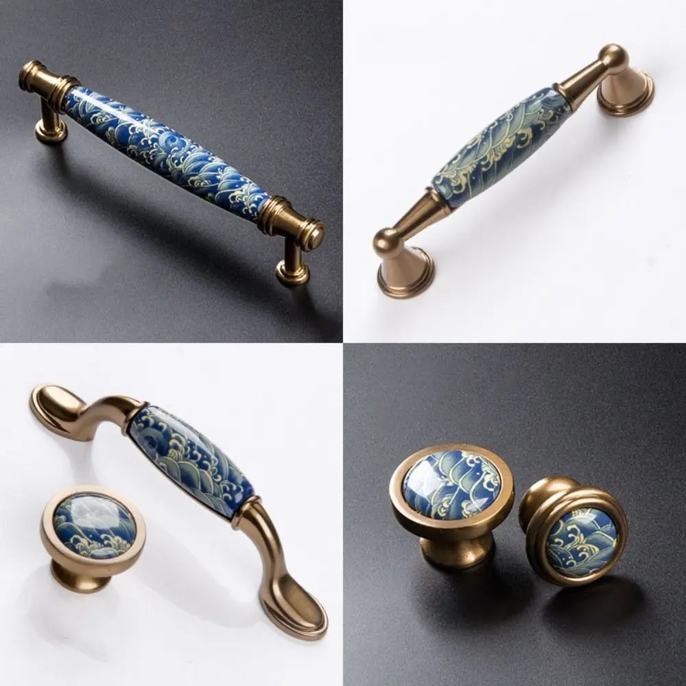 

Zinc alloys and ceramics Furniture Knob Various styles Wave pattern Vintage Door Handle Multilayer plating In-glaze decoration