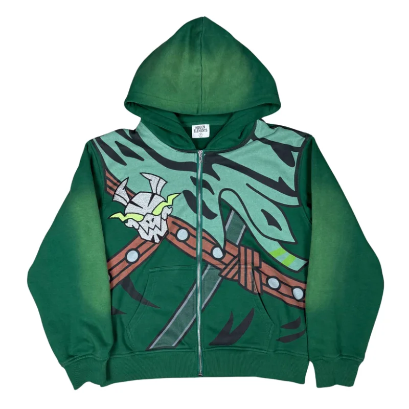 Ninja Cartoon Grafische Y2K Zip Hoodie Jas Heren Dames Loose Fit Streetwear Sweatshirt met capuchon Casual Hip Hop Fashion Sweatshirts