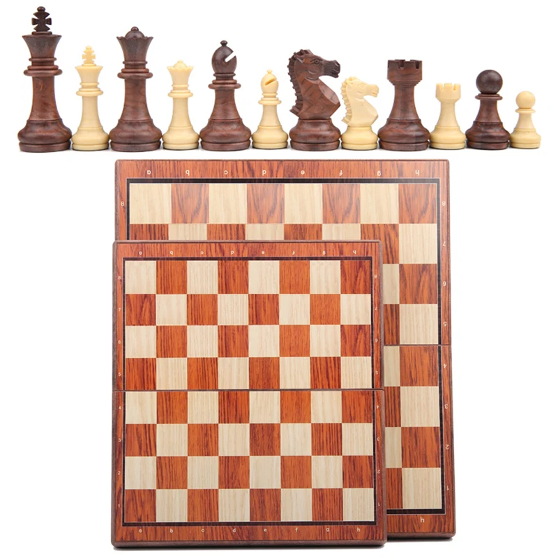 Wood grain Plastic Chessboard For Adult Kids Travel Camp Tabletop Game Portable Folding Chess Set With 32Pcs Magnetic Chessman