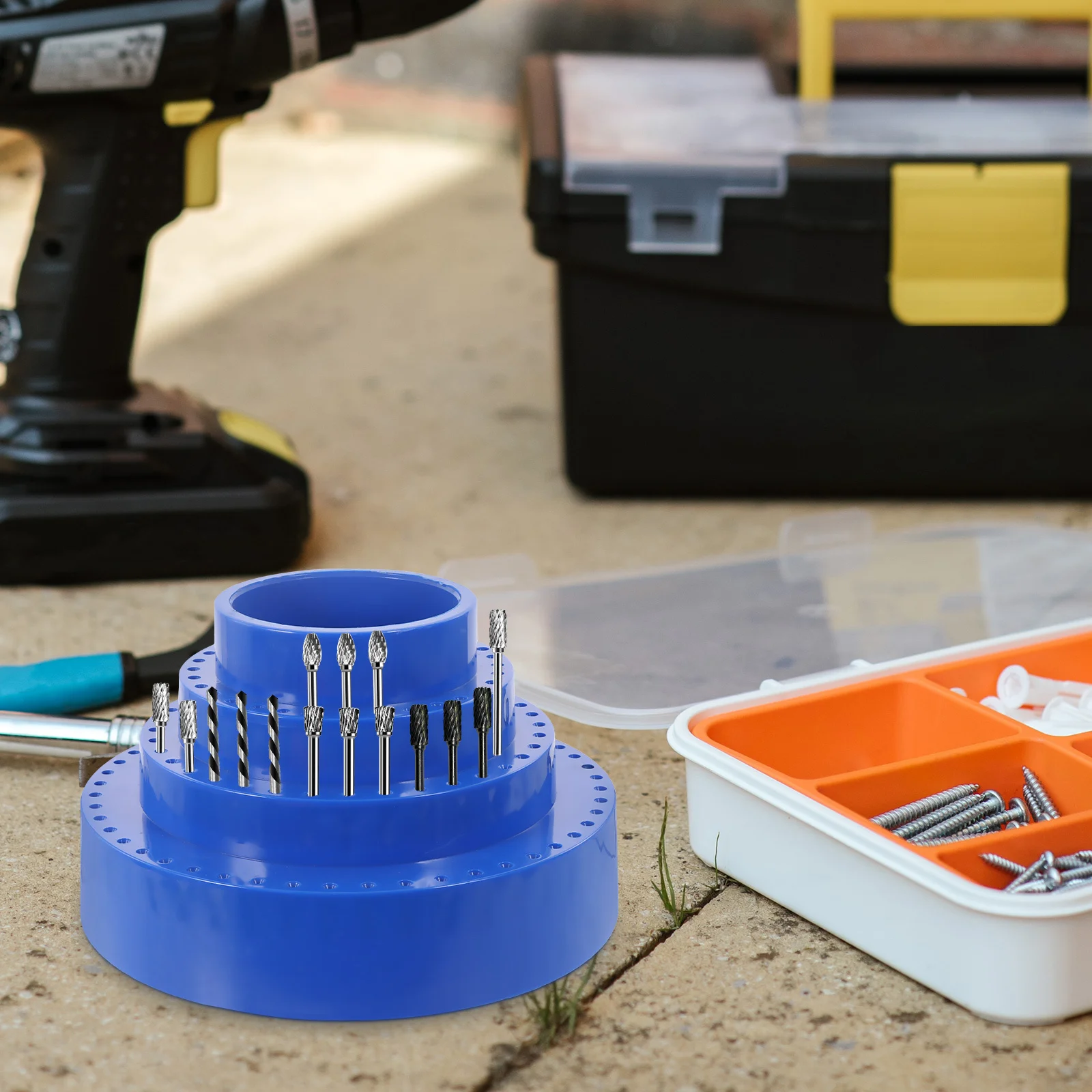 

116 Hole Drill Bit Storage Box Light Grey Professional Rotary Grinding Head Organizer Plastic Tool Case for Nail Bits Storage