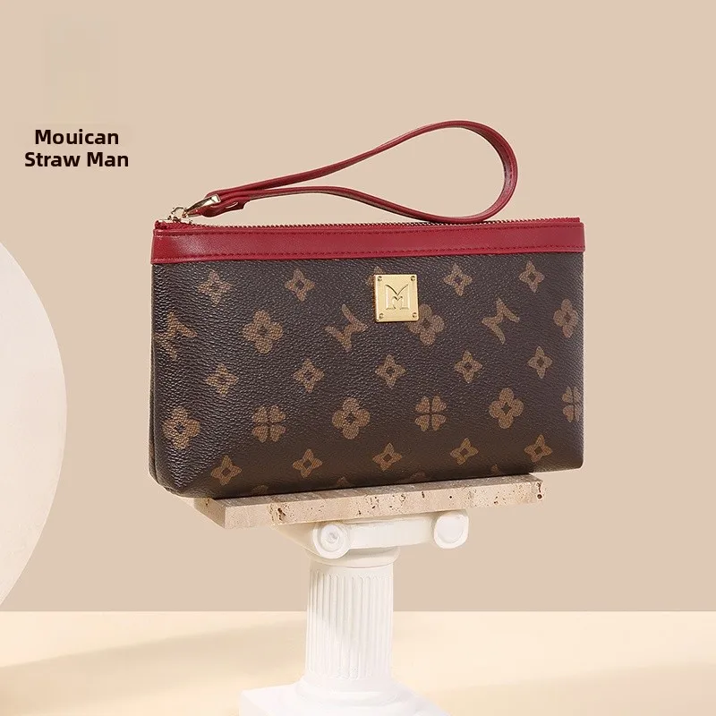 fashionable-straw-woman's-wallet-handbag-phone-case-small-elegant-card-holder-mom-style-handheld-purse-korean-geometric-pattern