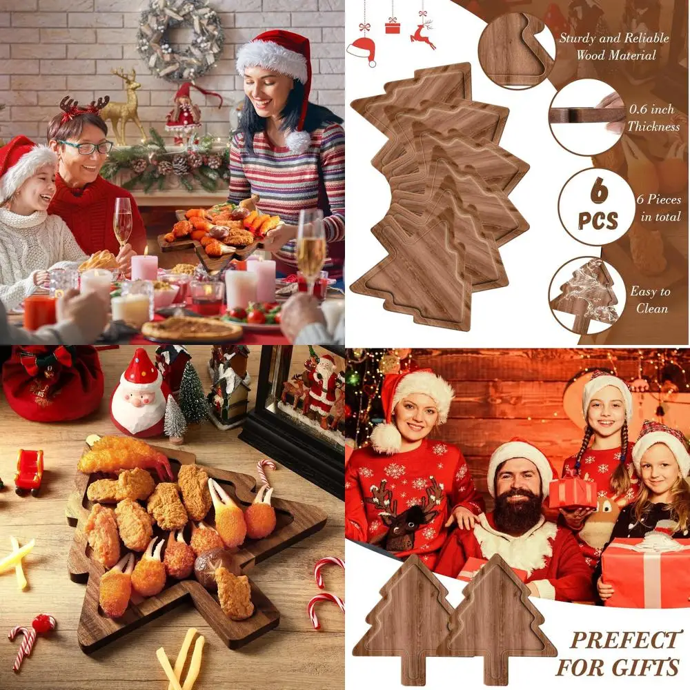 طبق المقبلات لعيد الميلاد من خشب السنط مقاس 12 بوصة مع 6 أطباق تقديم للوجبات الخفيفة والحلويات #1