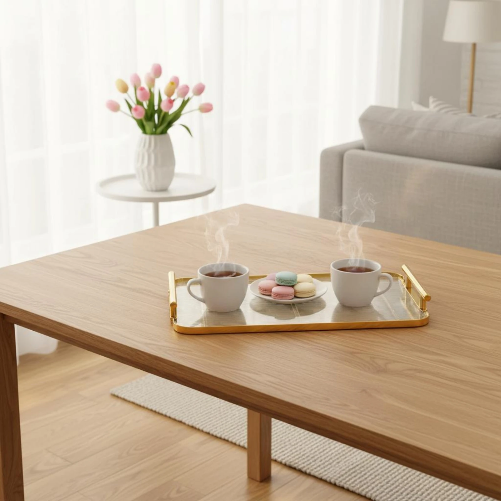 Desktop Tray Rounded Corners Serving Tray Home Organization Airy Design Desk Storage Metal Frame