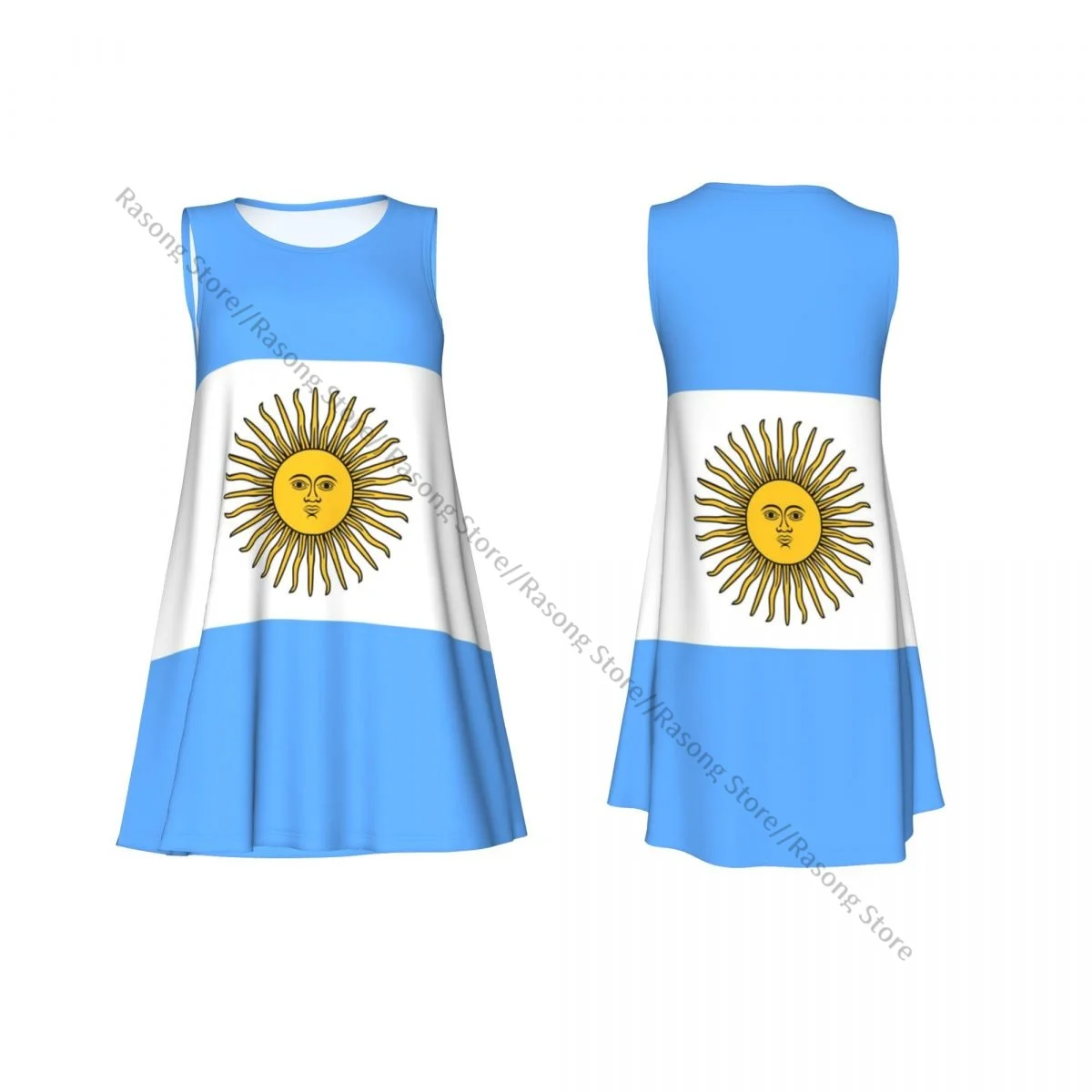 فستان نسائي علم الأرجنتين صيفي كاجوال تي شيرت لتغطية الشاطئ فستان بدون أكمام