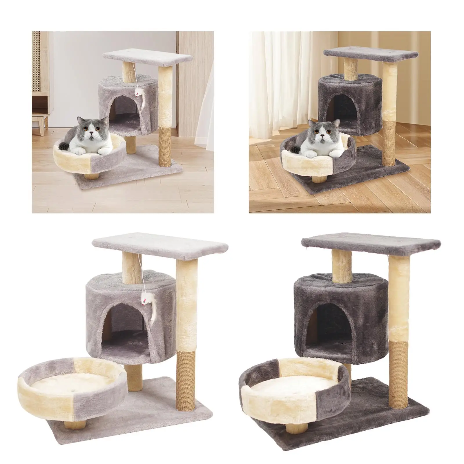 Cat Tree Dangling Ball Padded Plush Perch Cat Furniture Exercise Interactive Furniture Protector Resting Perch Cave Condo