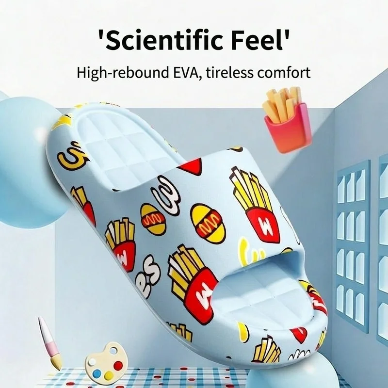 

A Pair Kids French Fries Printed Slides, Anti-slip Soft Sole Slippers, Boys Girls Casual Footwear YL-2616