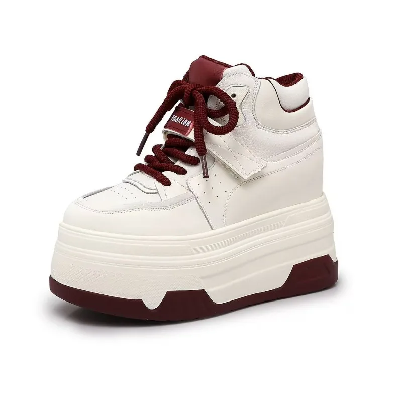 White Boots 10cm Spring and Autumn New Edition Bread Shoes Sports Luxury Casual Shoes Height Raising Single Shoes Lace Up Board