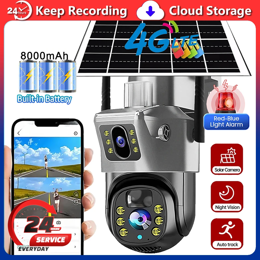 V380 Pro WiFi Solar Camera 4G Dual Lenses Outdoor 8MP Low Power Battery IP Camera PIR Night Vision 4K CCTV Security Protection
