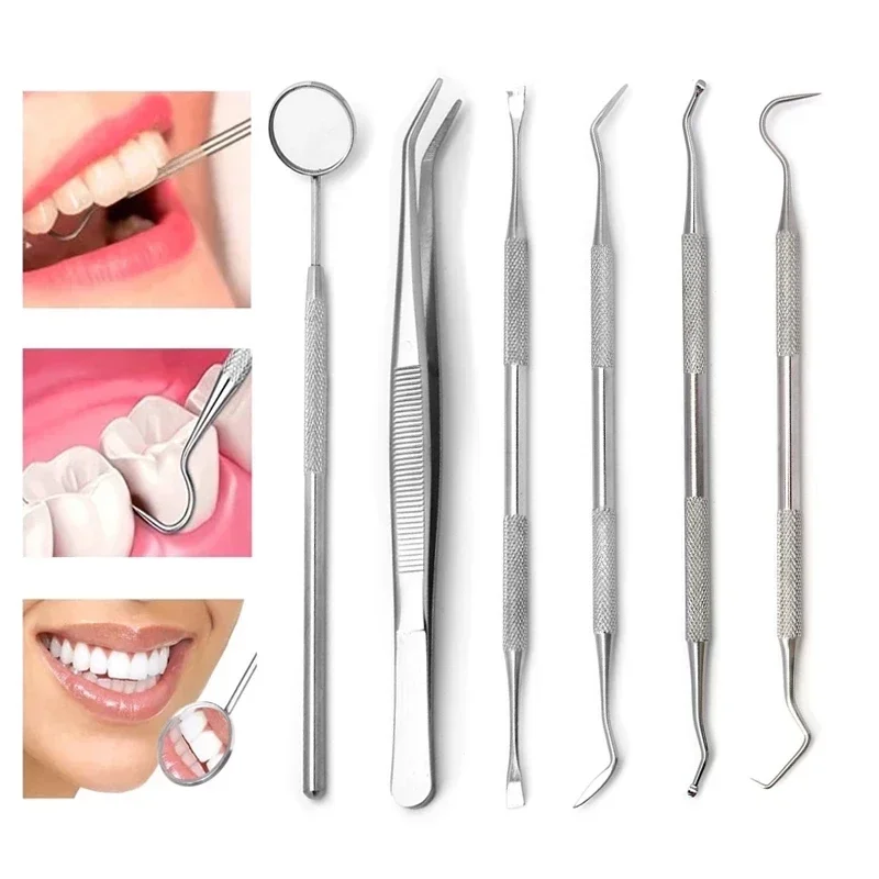 1pc Stainless Steel Dental Oral Care Tool Mirror Probe Tweezer Flat Pointed Sickle Scraper Dentist Oral Hygiene Cleaning Tools