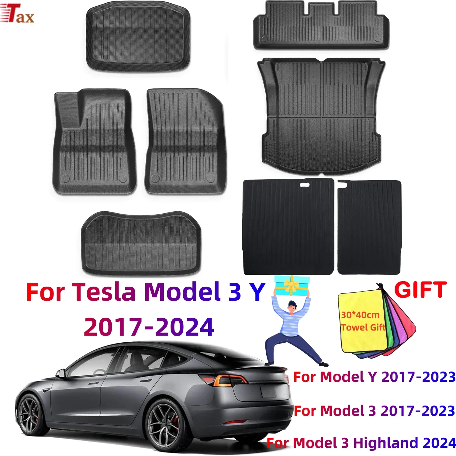 

All Weather Floor Mats For Tesla Model 3 Highland 2024 Model Y 2017-2024, XPE Waterproof Trunk Floor Mat Cargo Liner ﻿