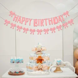 1 Set Rose Gold Glittler Happy Birthday Garland Banner Party Backdrops Decoration Baby Shower Girl Party Bowknot Flag Hanging