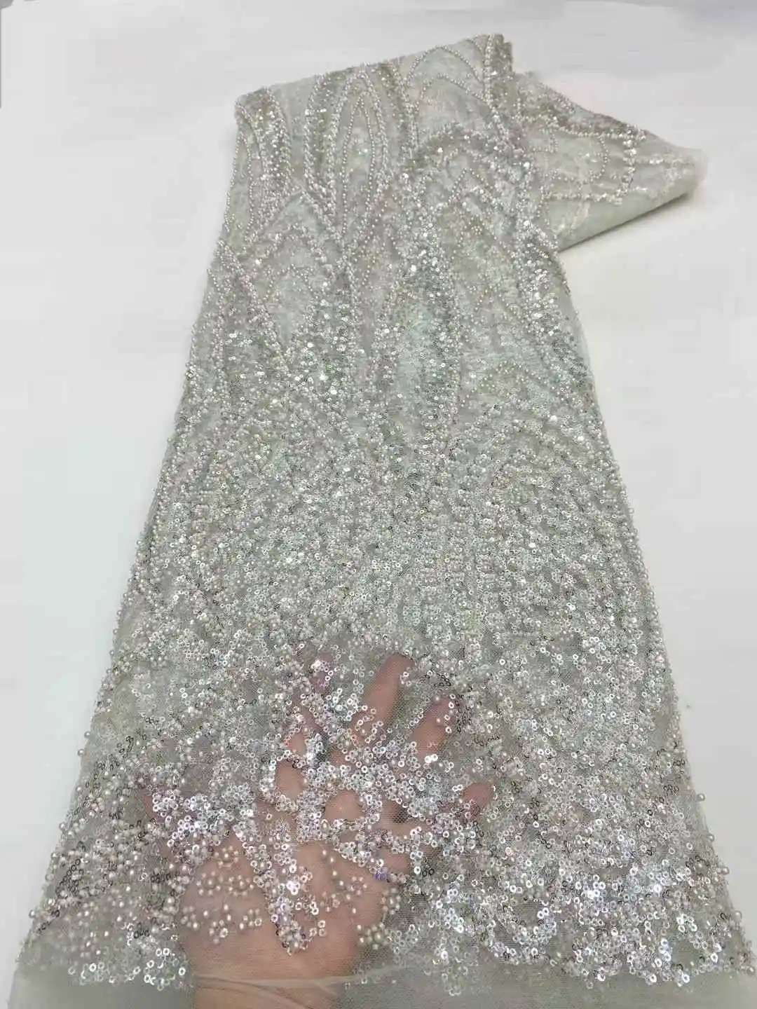

Sequins African Lace Fabric 2025 French Embroidery High Quality Luxury Heavy Beaded Bridal Wedding Lace XZ50YB-255