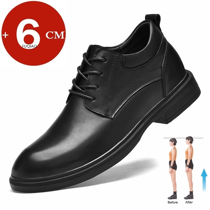 Genuine Leather Height Increasing Shoes Men Business Elevator Shoes Invisible 6cm Taller Classic Wedding Footwear Big Size 36-47