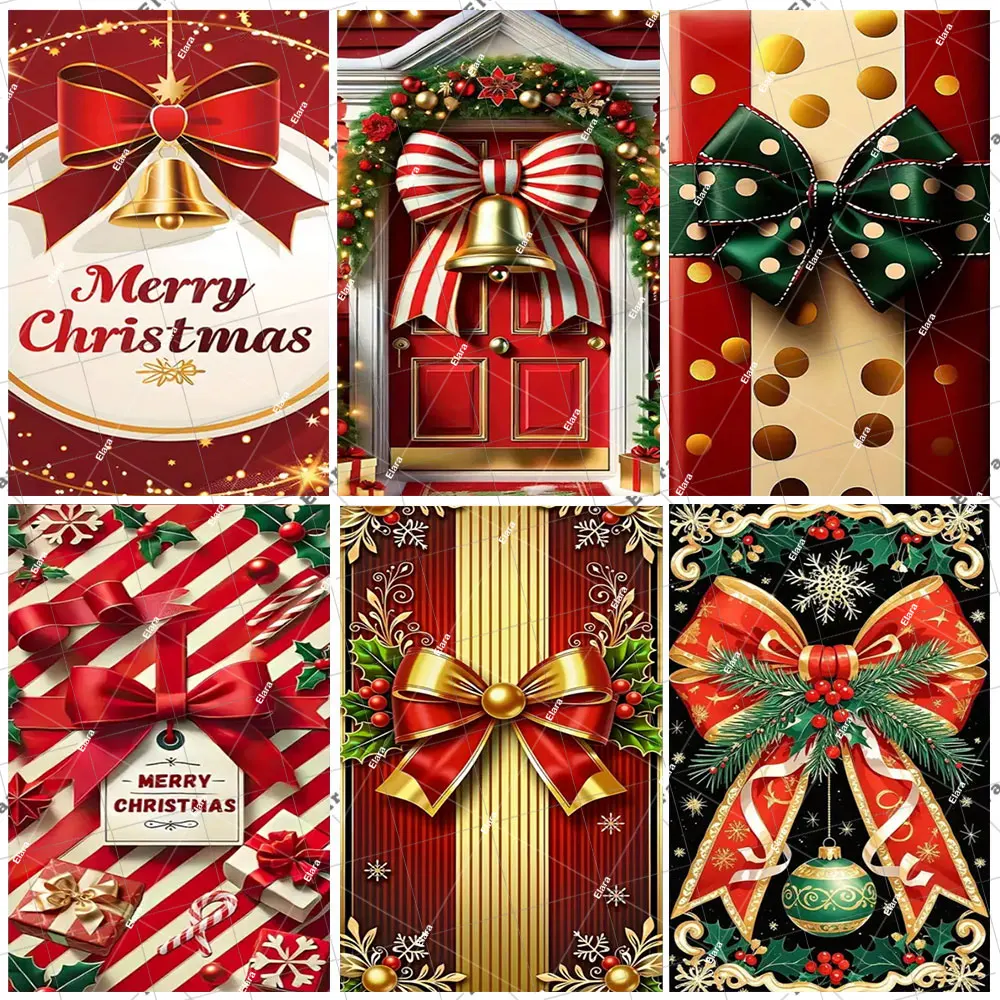 

Merry Christmas Theme Red Bow Xmas Tree Christmas Gifts Door Cover Decor Banner Event Holiday Party Backdrop Photo Shoot Props