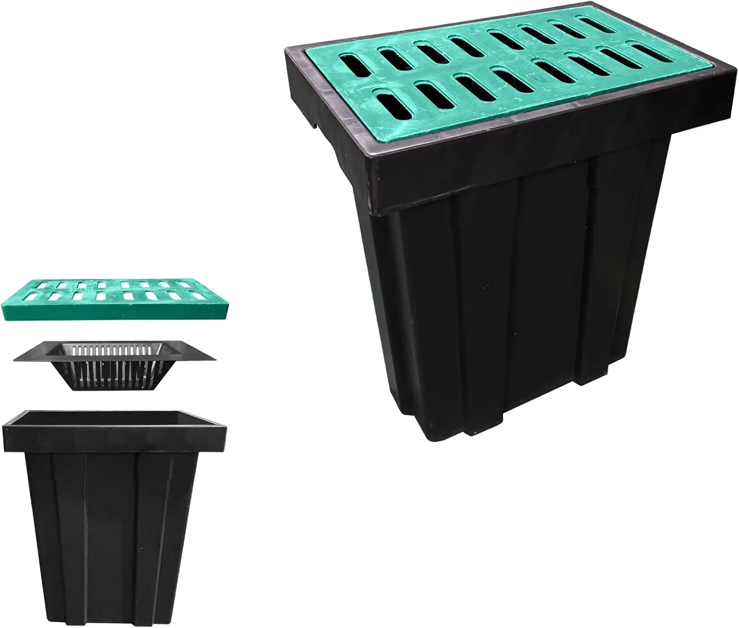 

Catch Basin for Drainage with Fiber Glass Grate-22x14x24 in. Large Drainage Basin with Debris Basket,A15 French Drain Basin With