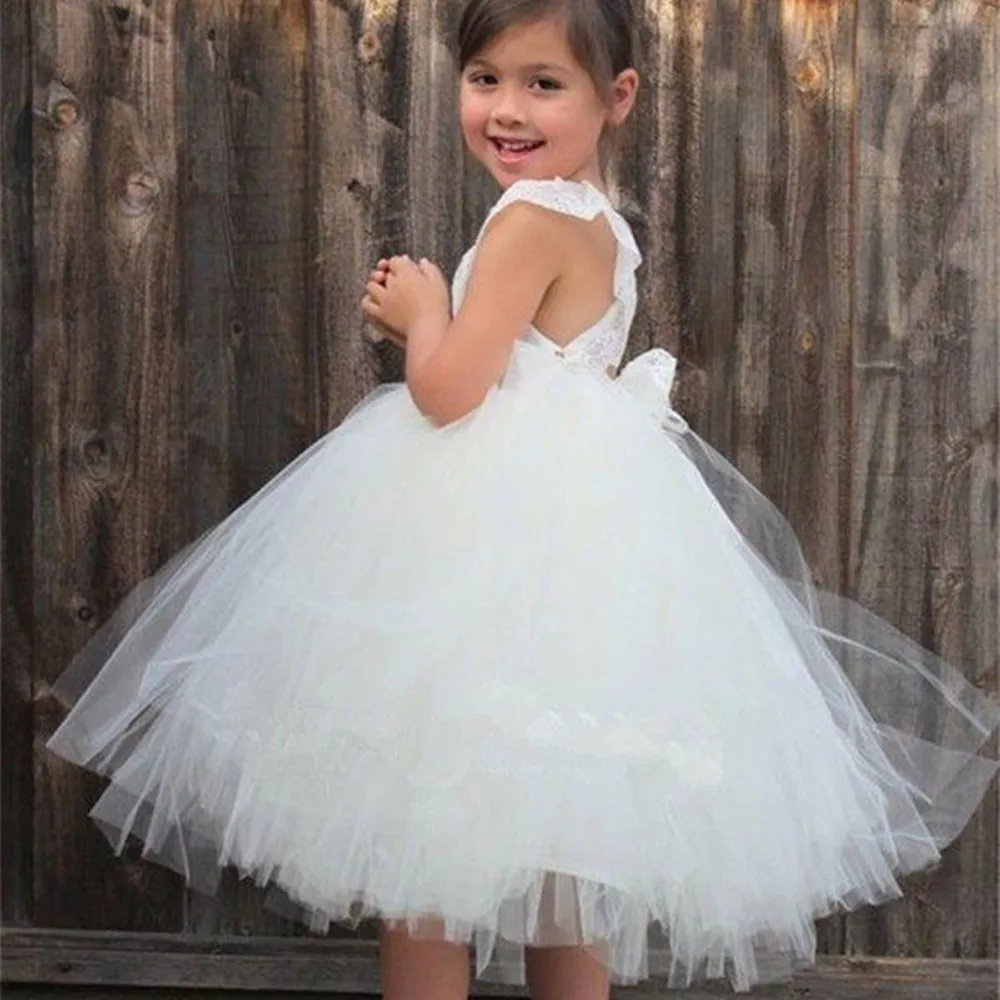 

Lovely Flower Girl Dresses Lace Tulle Fluffy For Kids Bridesmaid Wedding Event Princess Gown Party Celebration Customize Gown