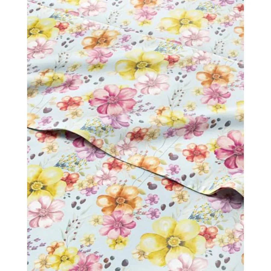 

Floral Sheets - Watercolor Floral Bed Sheet Set - 1 Flat, 1 Fitted and 2 Pillowcases w/ Deep Pockets - Wrinkle and Fade Free -