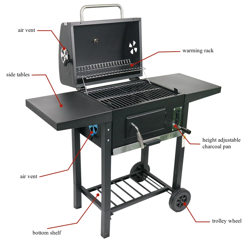 Wholesale Premium Modern Steel Trolley Powder Coated Vertical Charcoal Barbecue Grill Efficient Outdoor Cooking