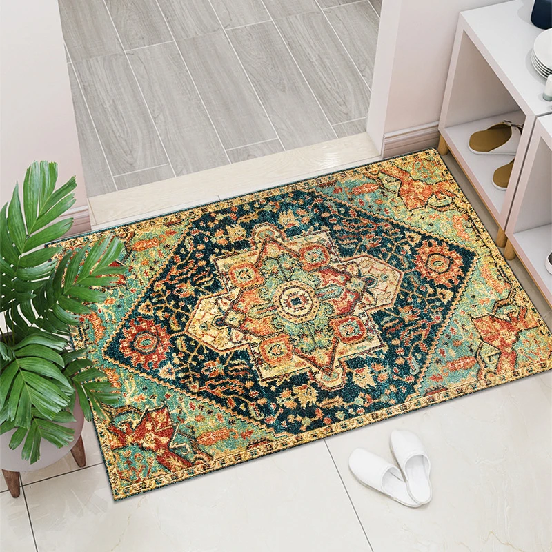 VIKAMA Moroccan Style Entrance Door Mat, Anti Slip And Washable Floor Mat, Retro Persian And Bohemian Foot Mat Home Decoration