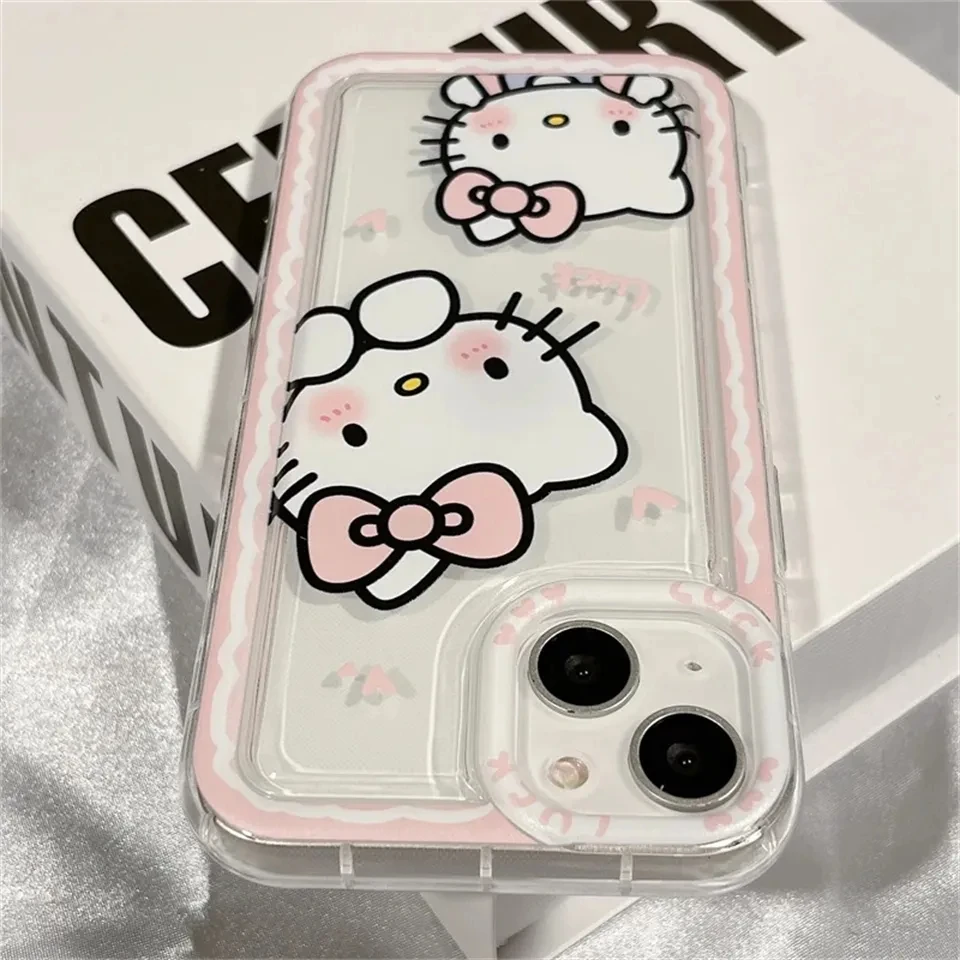 Sanrio Ins Hello Kitty Edge Phone Cases For Iphone 15 14 13 11 12 Pro Max XR XS 7 8 Plus Y2k Girl Clear Gift Silicone Anti-fall