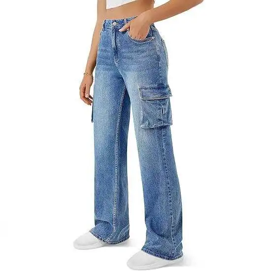 High Waist Straight Leg Casual Fashionable Multi-Pocket Slimming Jeans for Women Autumn Long Pants Seven-Quarter Sleeve view 4