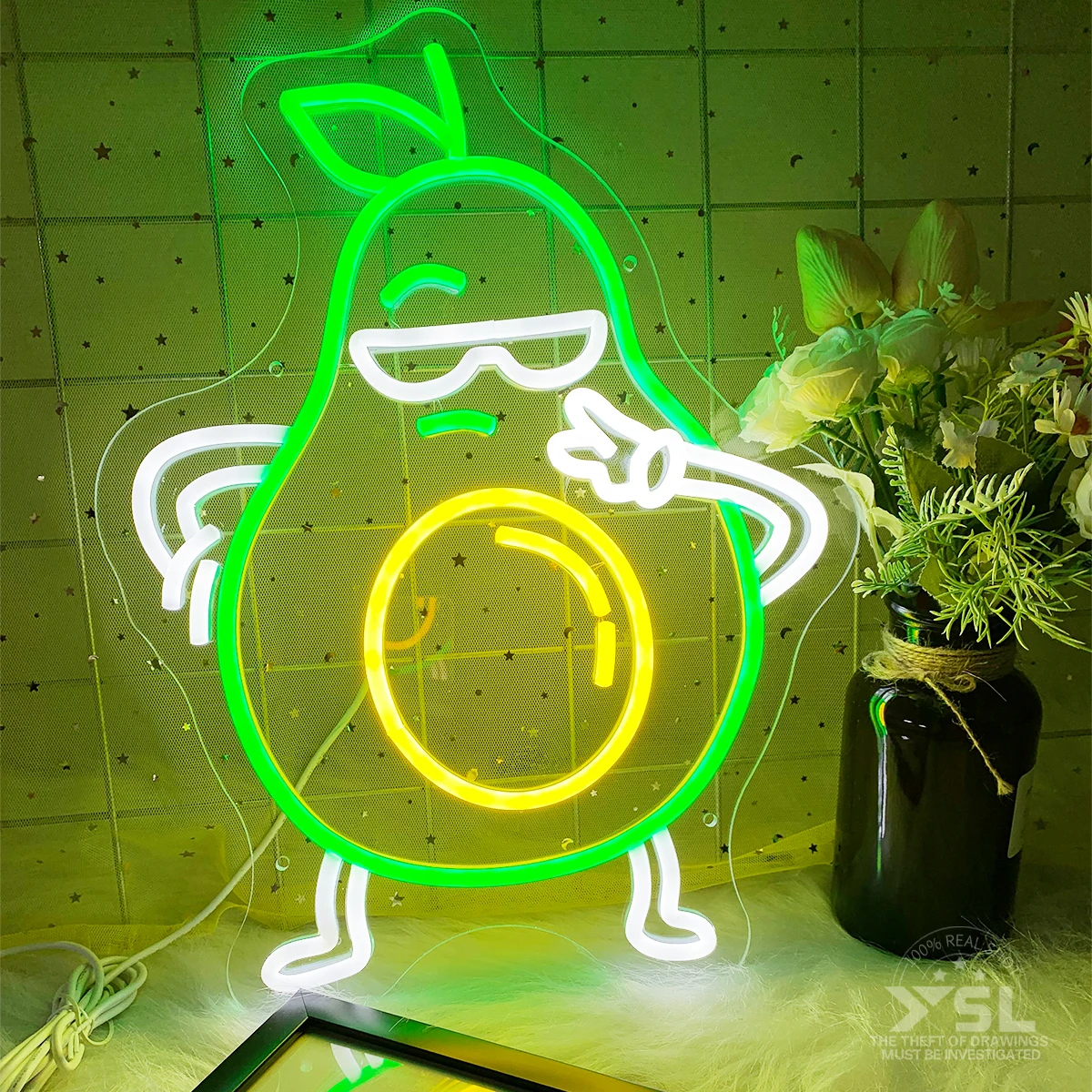 Wearing sunglasses pear shape neon signs for the living room restaurant decoration shop fruit shop to create an atmosphere