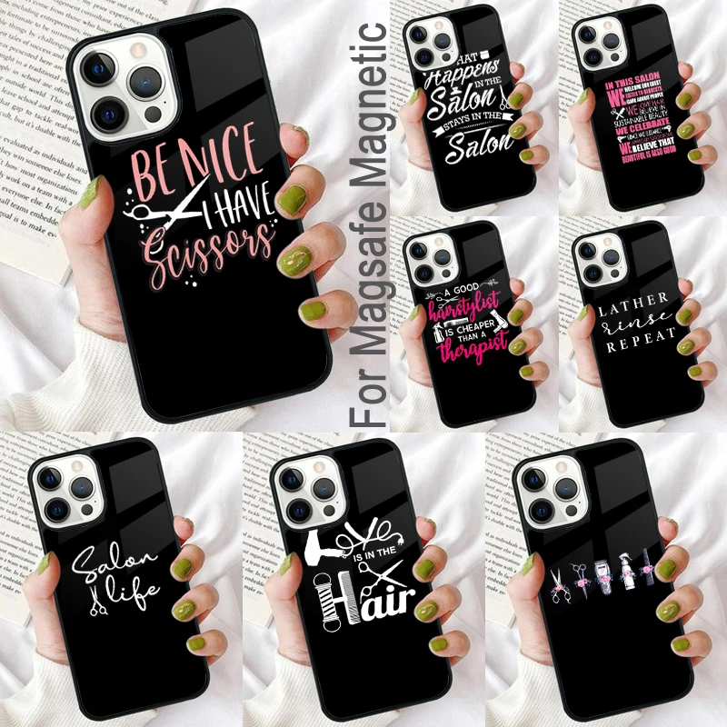 Hairstylist Salon Quotes Magnetic Soft Phone Case for iPhone 16 Promax 15 Pro 13 14 Plus 11 12 Mini MagSafe Coque