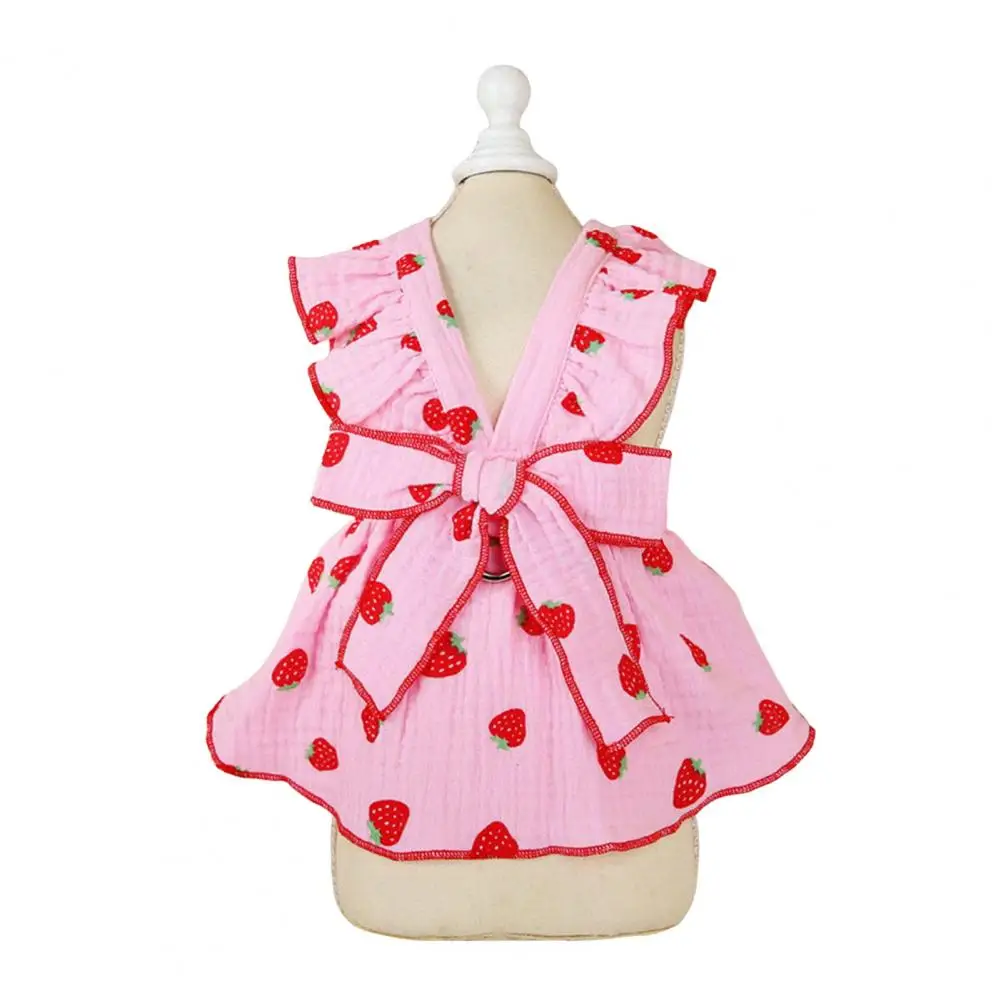 Small Dog Princess Dress Small Dog Outfit with Fine Workmanship Sweet Strawberry Pattern Pet Skirt with Bowknot Decor for Small