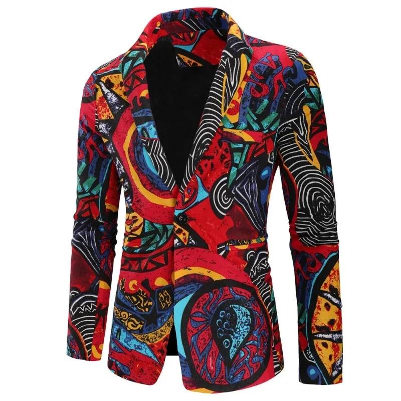 Plus Size XXL 3XL Fashion Men Slim Fit Casual Blazers  Printing Suits Coat Man Clothes