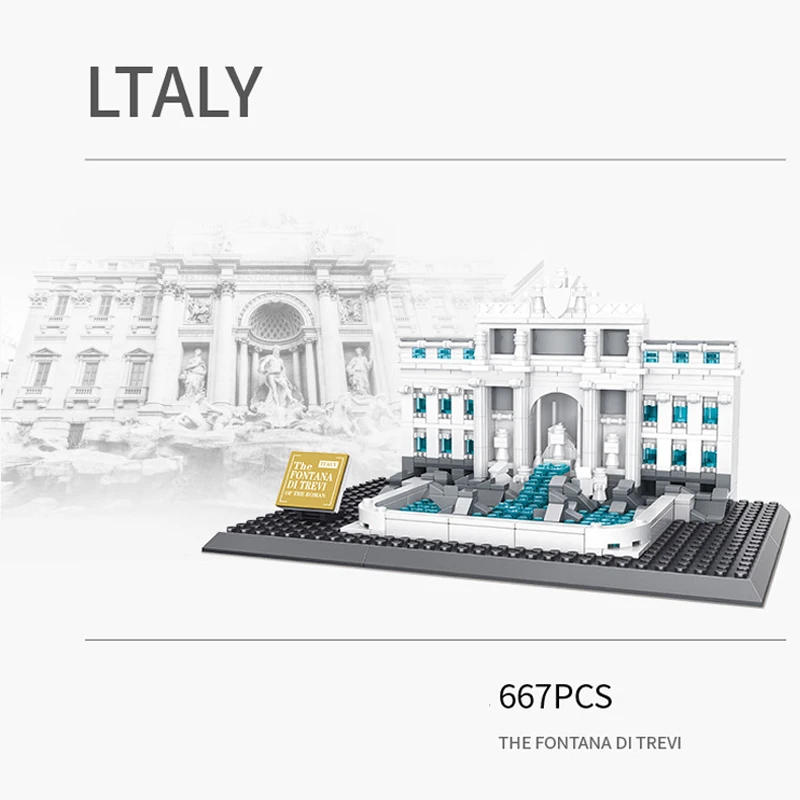 667PCS Trevi Fountain Of Roman Fontana Di Trevi Building Blocks World Architecture Bricks City Street View Toys Gifts For Kids