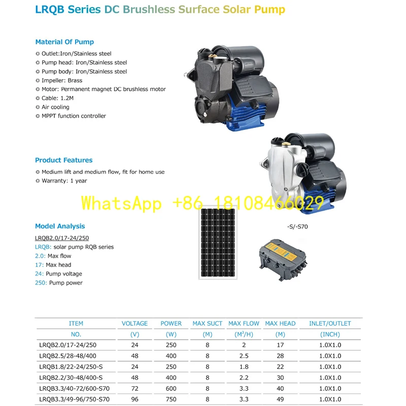 

Surface Water Pump for Agriculture Crops 600W Customized Intelligent DC Horizontal Solar Booster Pump Big Flow
