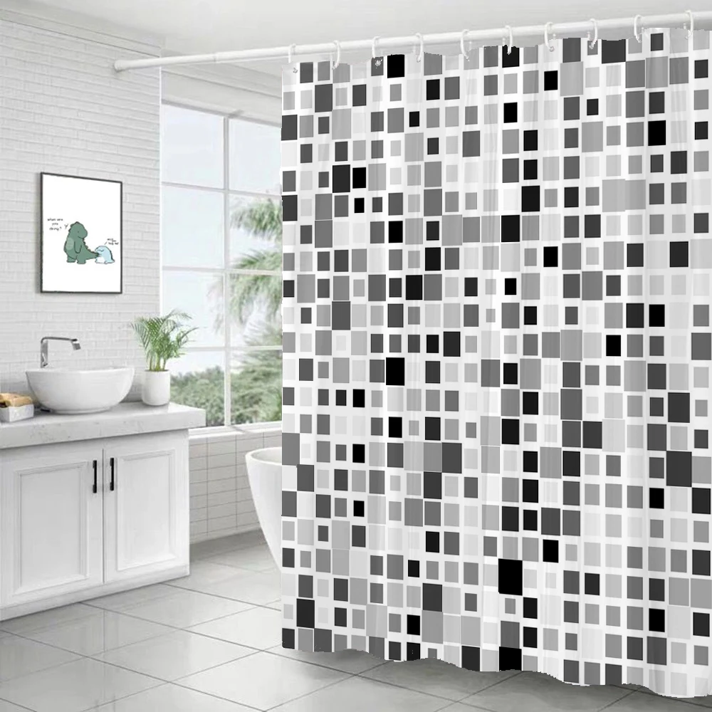 Waterproof Shower Curtain with Hooks 3D Mosaic Printed Bathroom Curtains Polyester Cloth Bath Curtain for Bathroom Decoration