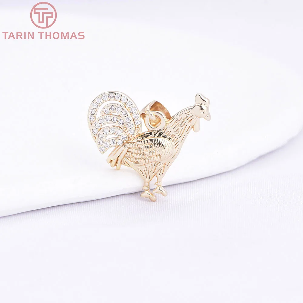 (10942) 2PCS 24K Gold Color Plated Brass with Zircon Rooster Earrings Necklace Shaped Pendants DIY Jewelry Making Accessories