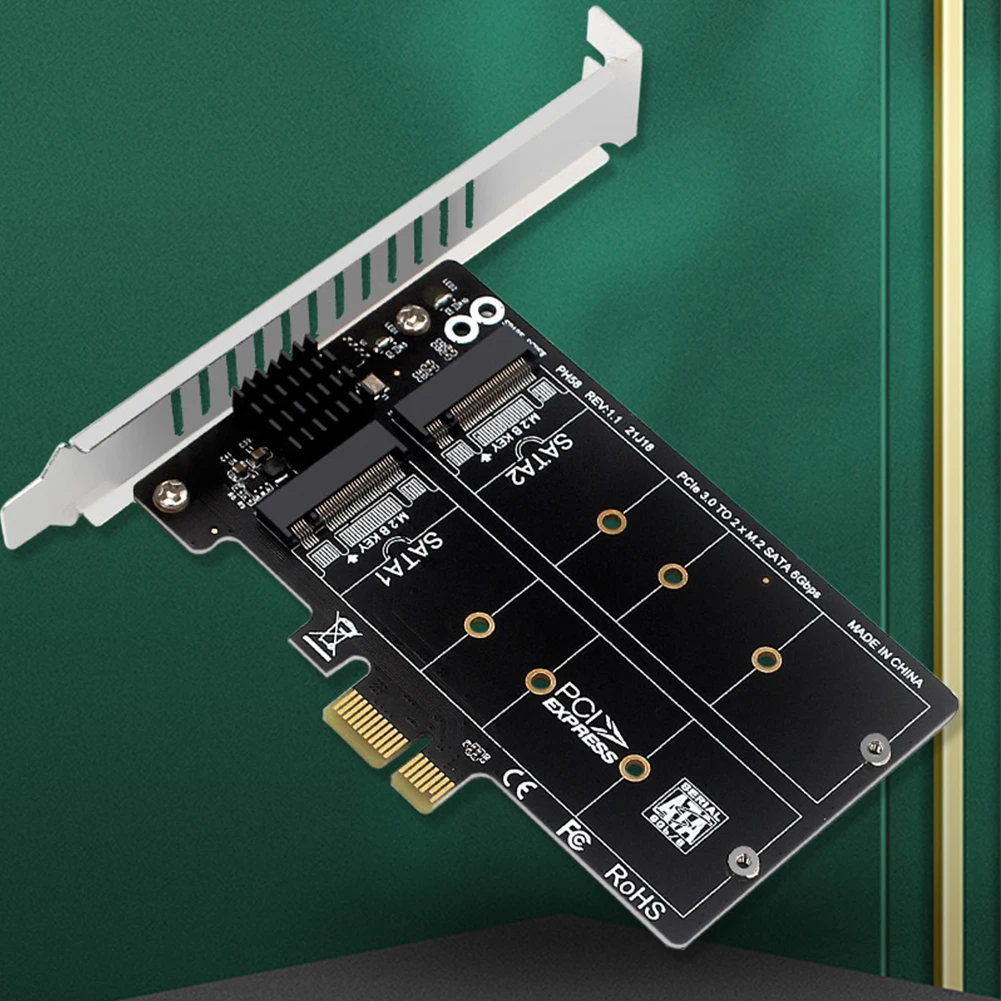 

M.2 SATA To PCIE Adapter Card Double Disc Dual-Disk Array Card RAID M2 SATA Extended Card PCIe X1/X4/X8/X16 Support M.2 SSD