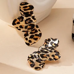 Stud Earrings For Women Metal Leopard Print Fan Flowers Geometric Metal Statement Ear Accessories Fashion Jewelry DE150
