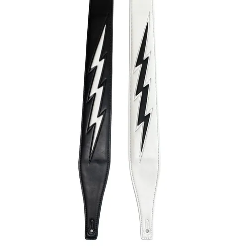 Imagen 2 del producto Correa de Guitarra ajustable de cuero suave, cinturón relámpago fresco en blanco o negro para Guitarra eléctrica, bajo acústico, Guitarra, 2 colores