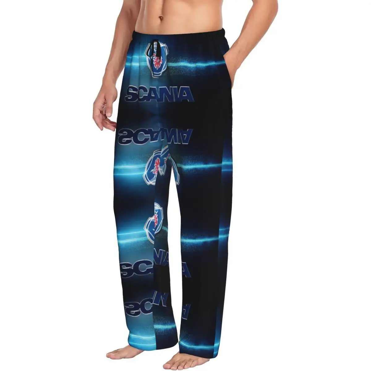 Custom Printed Saabs Scanias Trucks Emblem Logo Hot Pajama Pants Men Vintage Sleep Sleepwear Bottoms with Pockets