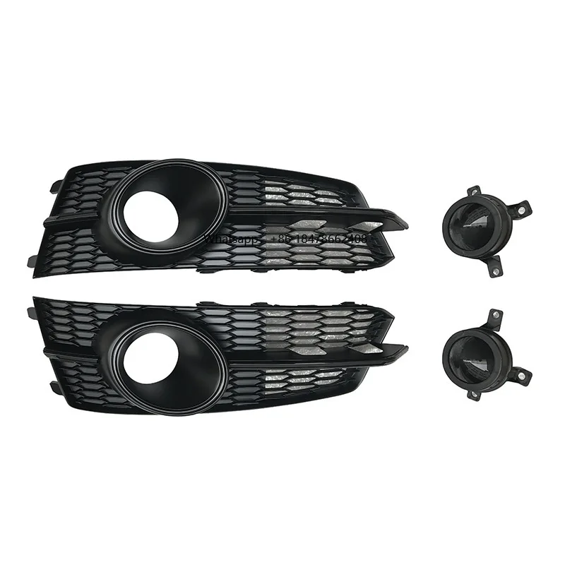 

1 Pair S Line A6 C7 Fog Lights Grille Gloss Black Lower Bumper Fog Light Cover Honeycomb Grill for A6 C7 2014-2018