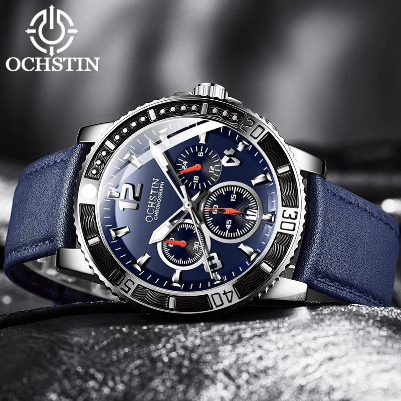 Ochstin brand foreign trade new product cool 6-pin running second leather quartz watch student watch hot sale