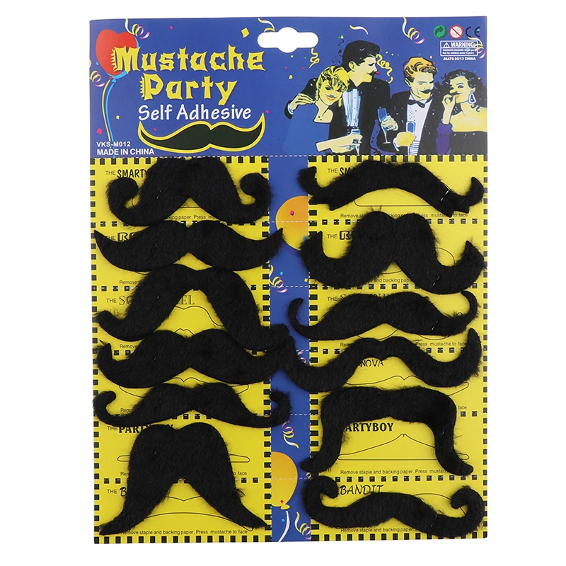 12Pcs/set Black Fake Moustaches Self Adhesive Joke Mexican Novelty Party Supply