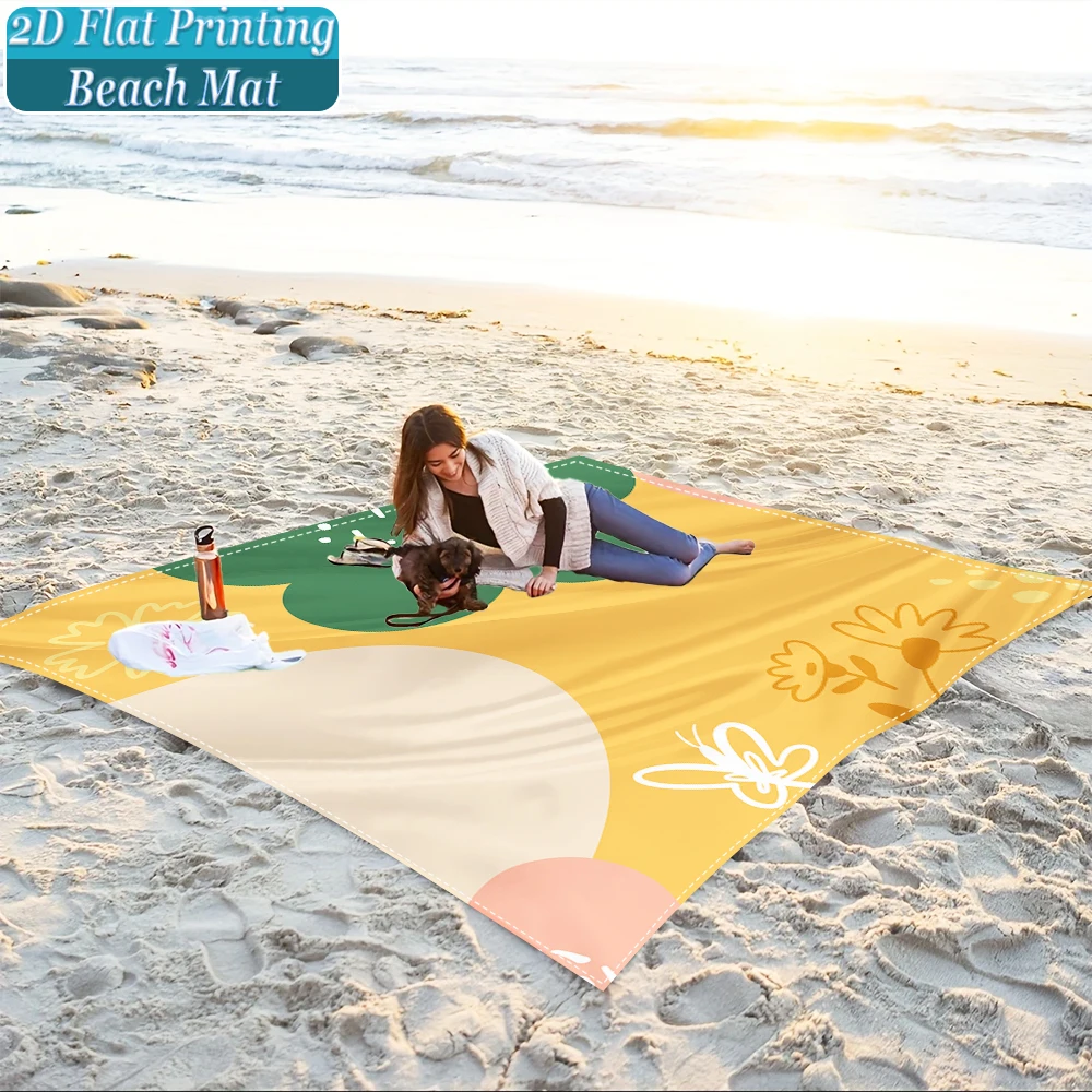 1-Piece Set, Summer Outdoor Beach Mat, Includes 4 Ground Stakes, Unique Printed Design, Fade-Resistant, Lightweight, Quick-Drying, Easy to Carry, Windproof and Sandproof, Fashionable and Trendy Outdoor Activity Decoration, Suitable for Beach, Camping, Picnics, Parties