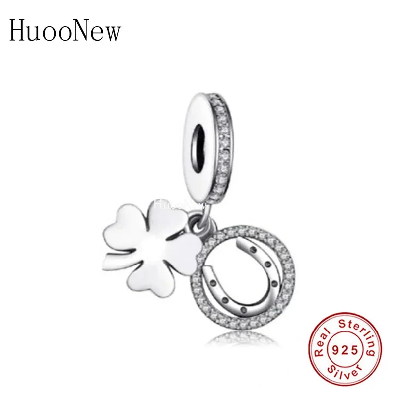 Fit Original Brand Charm Bracelet 925 Sterling Silver Good Luck Four-Leaf Clover Horseshoe Bead For Making Women Berloque 2022