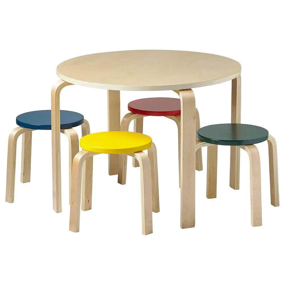 Round Bentwood Table and Stool Set, Children's urniture, Assorted, 5-Piece