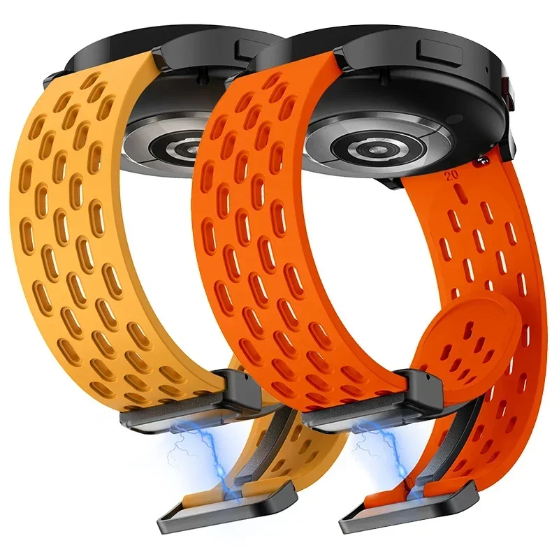 20mm 22mm Hole Silicone Magnetic Strap for Samsung Galaxy Watch 6 4 Classic Bracelet for Samsung Watch 5Pro Active2 Gear S3 Band