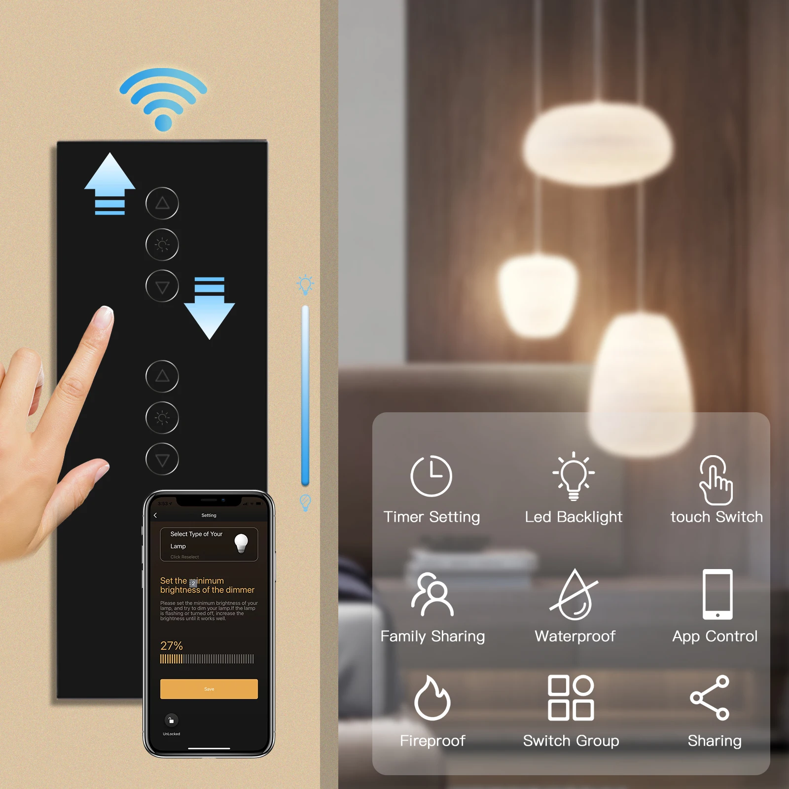 BSEED Triple Wifi Touch Dimmer Switches Wall Smart Dimmers Tuya Goolge Smart Life Alexa Voice APP Control EU Standard 228mm 10A