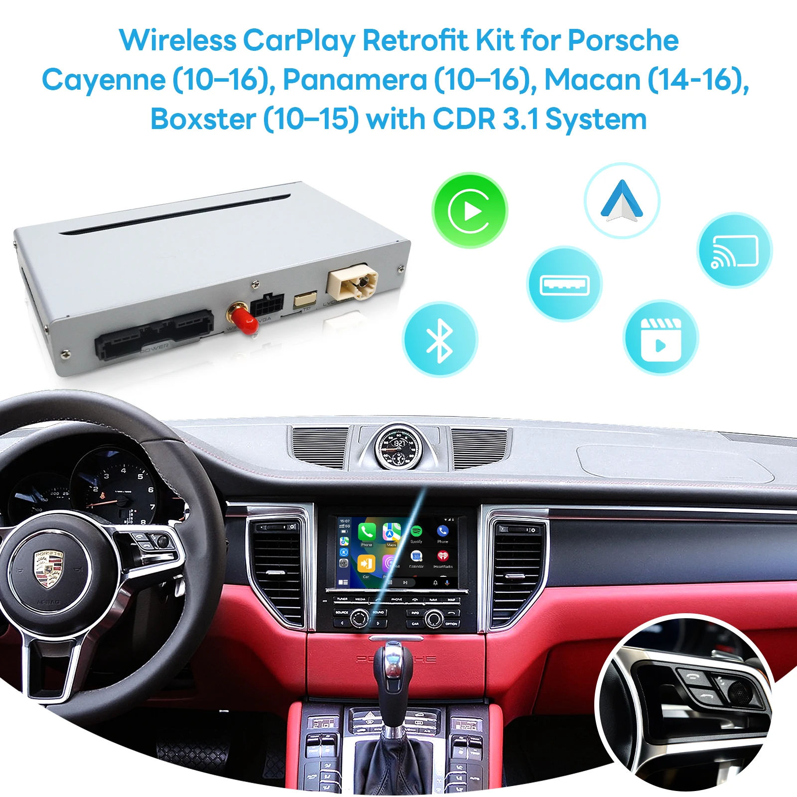 

2026 Wireless CarPlay & Android Auto Smart Multimedia Video Interface For CDR31 7" Screen Cayenne Panamera Macan Boxster